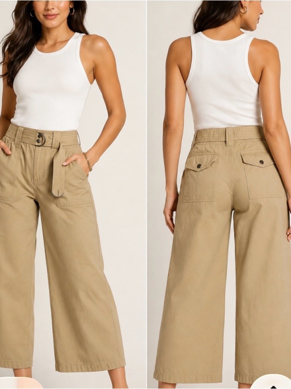 New York & Company The Dominique Sz 8 NWTCropped Wide Leg Pants Khaki Belted